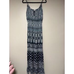 Patrons of Peace Maxi Dress Womens Small Blue Paisley Boho Smocked IL 18109T